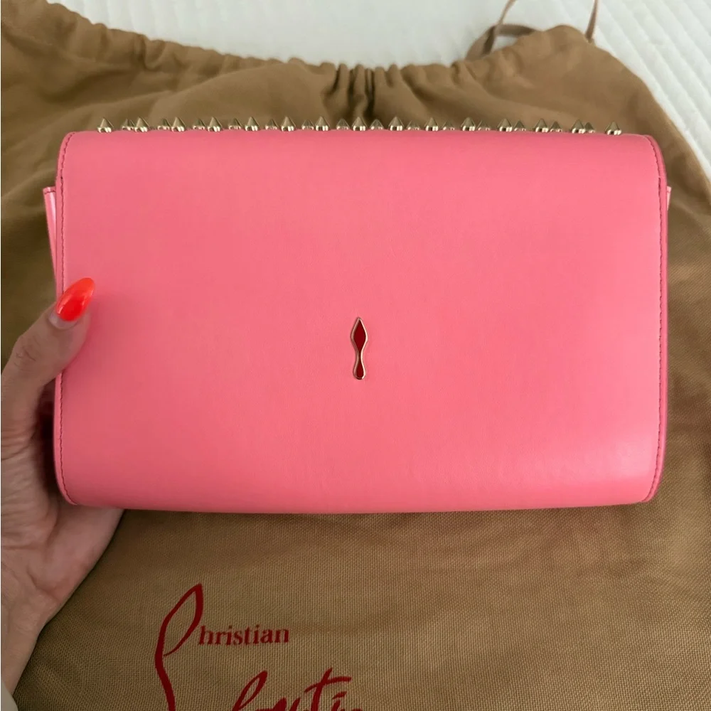 Christian Louboutin Pink and Gold Studded Clutch - Picture 2 of 4